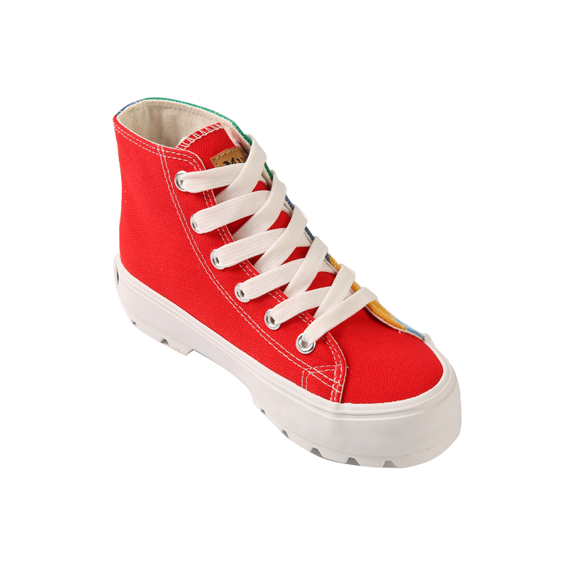 Round Toe Men Women Vulcanized Shoes Splicing Design High Top Lace Up Casual Girls Canvas Shoes