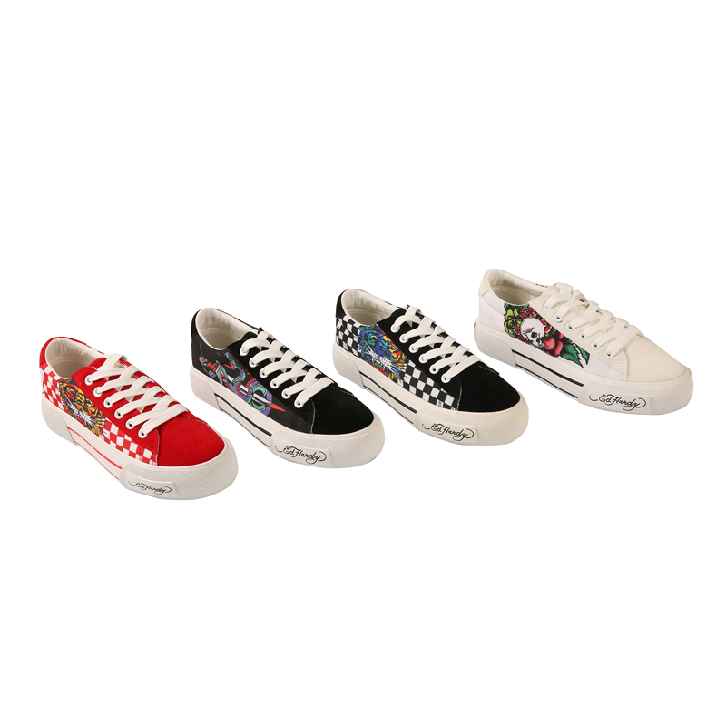 Round Toe Men Women  Low Top Canvas Vulcanized Shoes Canvas Grid Checkerboard Lady Shoes