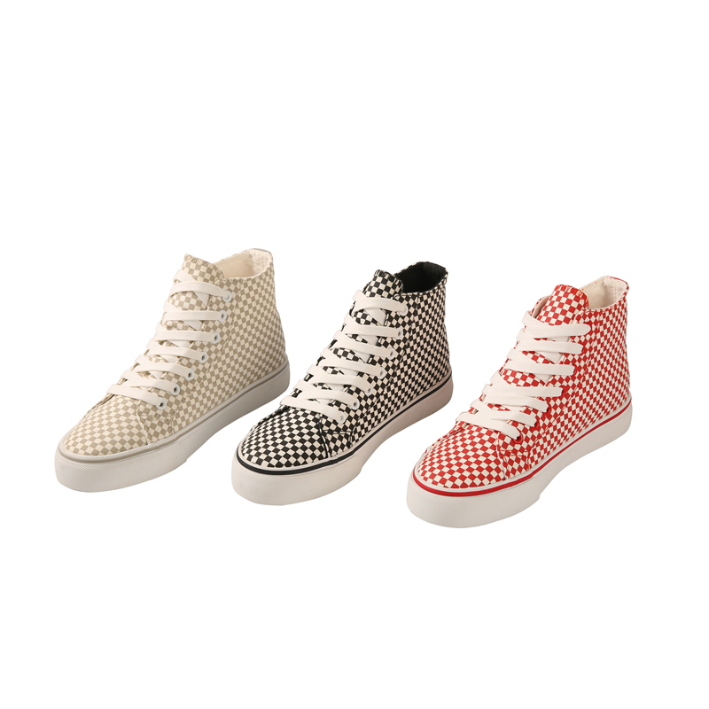 Comfortable Vulcanized Shoe Mens Casual Canvas High Top Shoe Checkered Pattern High Top Sneakers