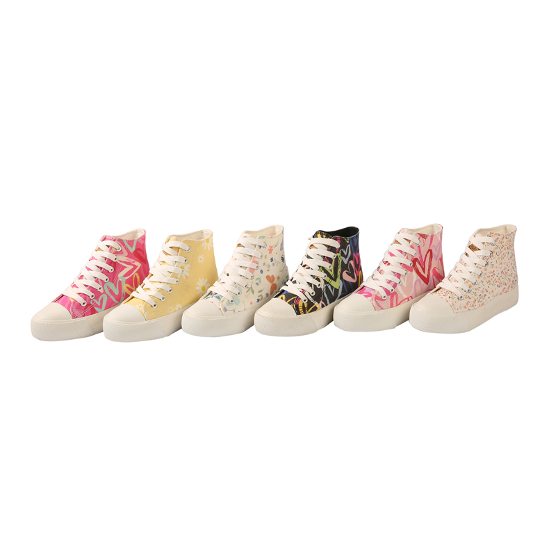 Wholesale Sneakers Vulcanized High Top Unisex Fashion Pink Black Canvas Shoes For 13 Girl Age