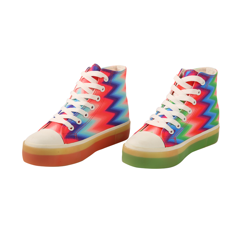 Vulcanized Shoes Trendy Multicolor Stripe Running Rubber Base Canvas Shoe For Women Mens