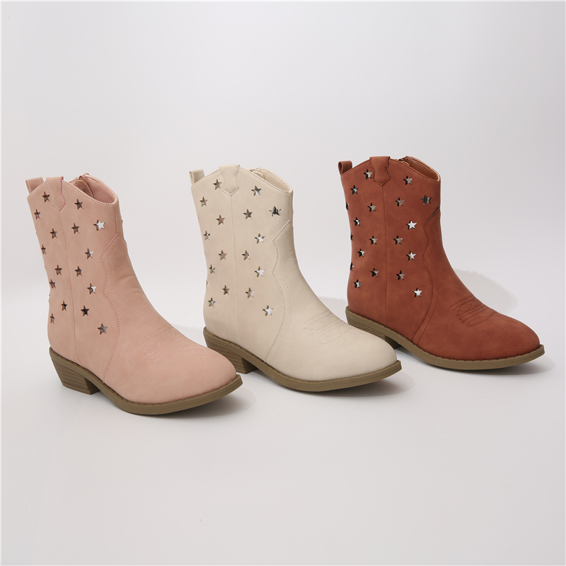 2024 Fashion Popular Style Kids Boots Solid Color Girls Boots with Star Decoration