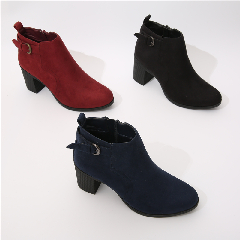 New Popular Style Buckle Comfortable Black Ankle Boots Wedge Heel Shoes for Women