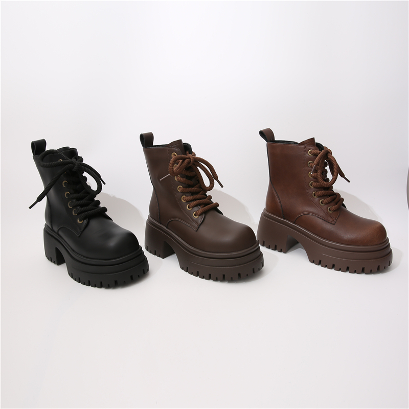 Latest Version Black Thick Heel Ankle Boots Women Shoes Martin Ankle Boots with Lace-Up