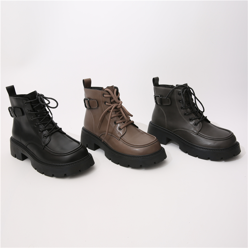 Autumn Winter Solid Color Anti Slippery Thick-Soled Ladies Martin Boots with Lace-Up
