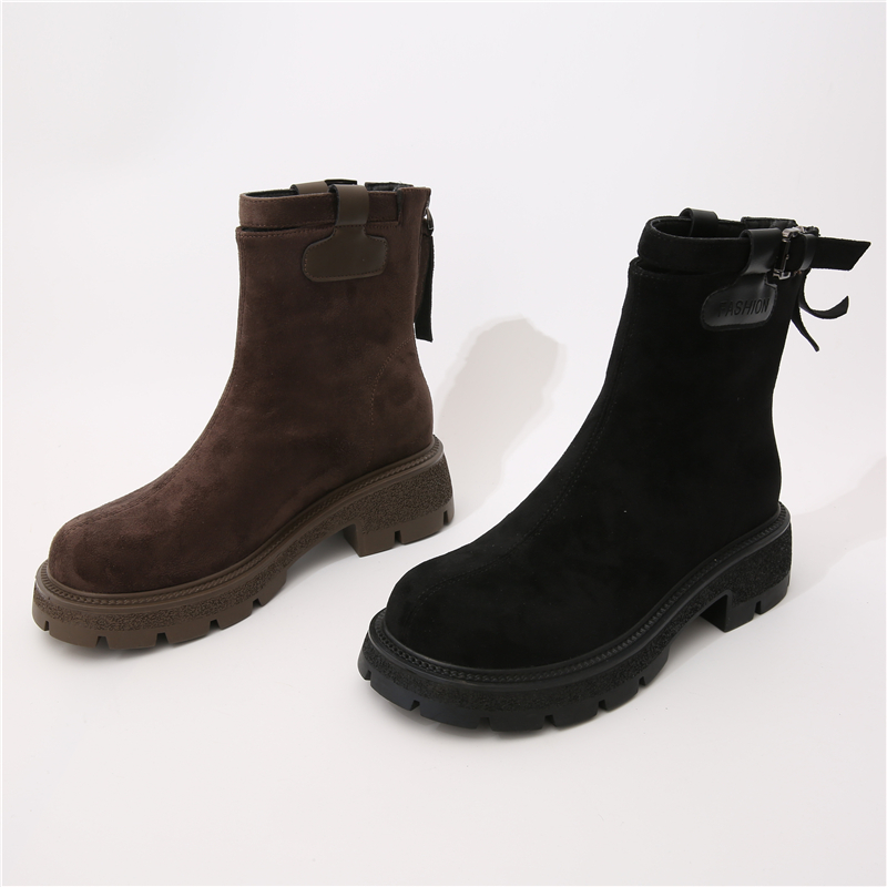 2024 New Fashionable Walking Boots Retro Round Toe Plush Thick-Soled Female Martin Boots