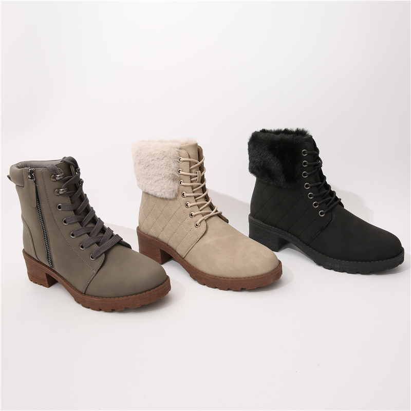 Winter Outdoor Waterproof Lace-Up Snow Boots Women Plush Snow Boots with Side Zipper