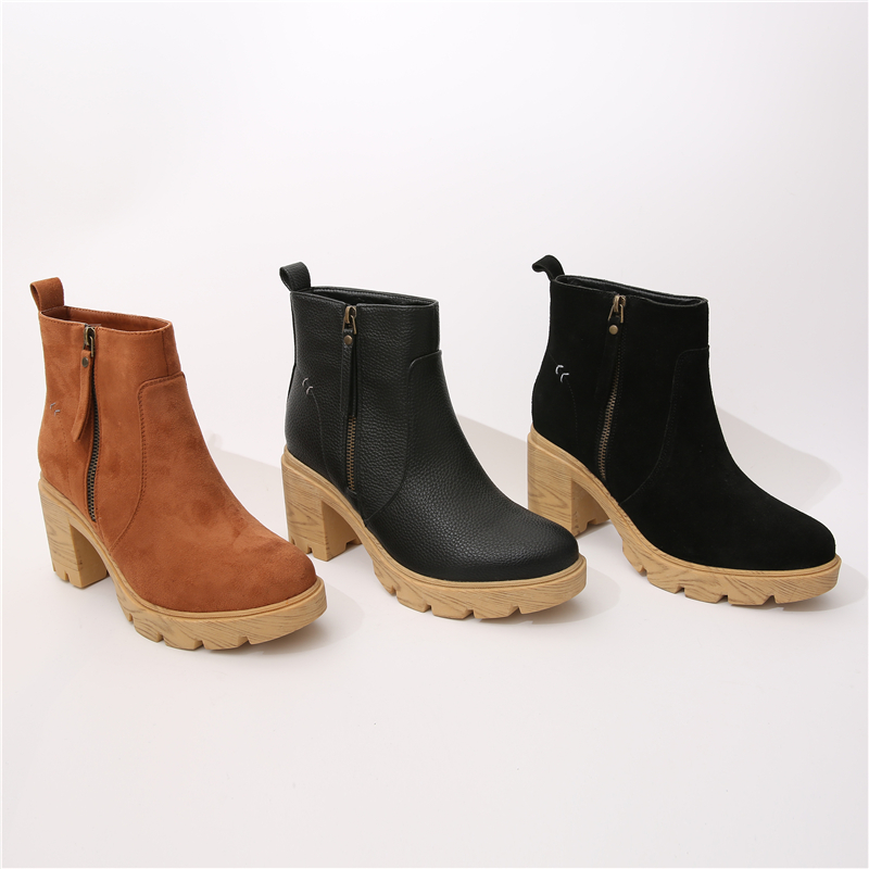 Durable Mid-High Heel Comfortable Female Ankle Boots Martin Boots with Side Zipper