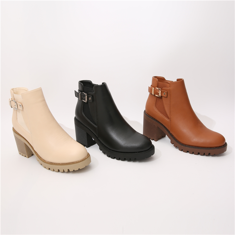 New Design Outdoor Walking Martin Boots Thickening Chunky Heel Ankle Boots with Buckle