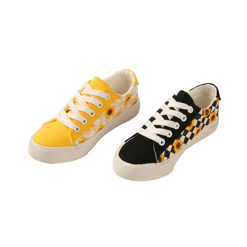 Lady Casual Sneakers Grid Checkerboard Breathable Women Walking Style Canvas Shoes