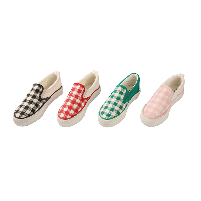Lace Free Fashion Casual Low Top Canvas Shoes Round Toe Grid Checkerboard Lady Shoes