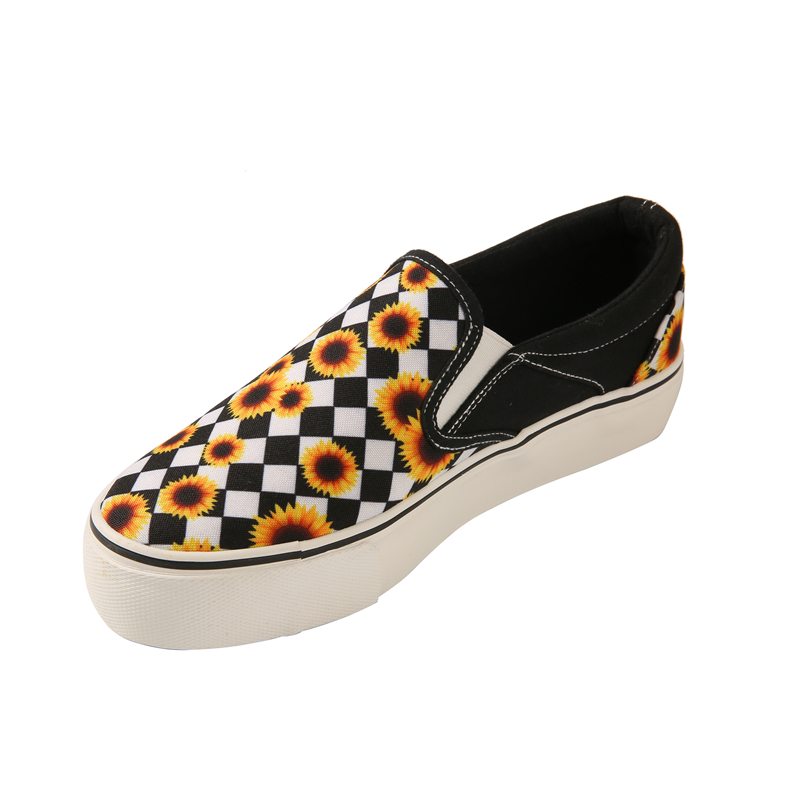 Exquisite Flowers Design Printed Canvas Grid Checkerboard Lady Shoes Men Low Top Canvas Shoes