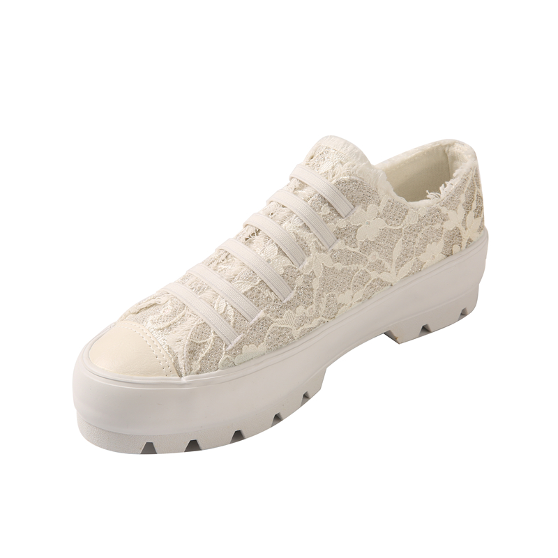 Heighten Sole Men Women Vulcanized Shoes Wholesalelace Design  White Men Low Top Canvas Shoes