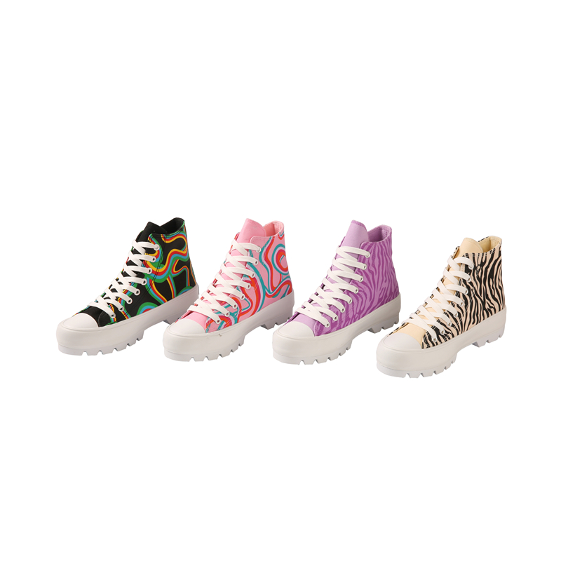 Canvas Trendy Shoes High Top Sneakers Multicolor Striped Pattern Vulcanize Shoes For Men