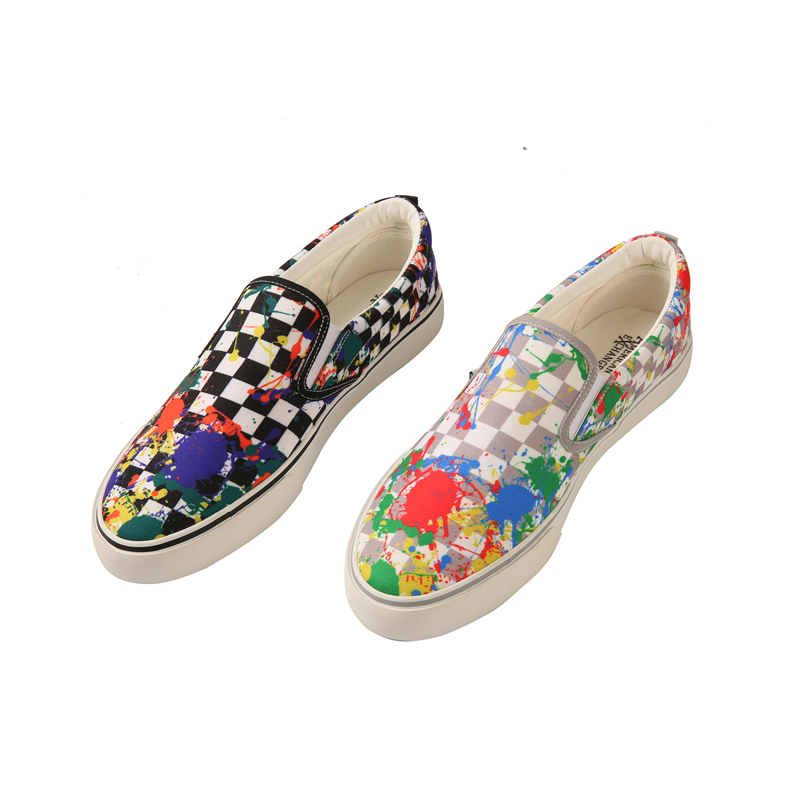 Tie Dyeing Technology Grid Checkerboard Lady Shoes Casual Men Low Top Canvas Shoes