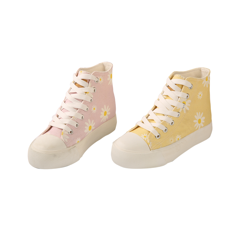 Custom Printing Canvas Shoes Girl Rubber Non Slip Sole Breathable Trendy High Top Canvas Shoes