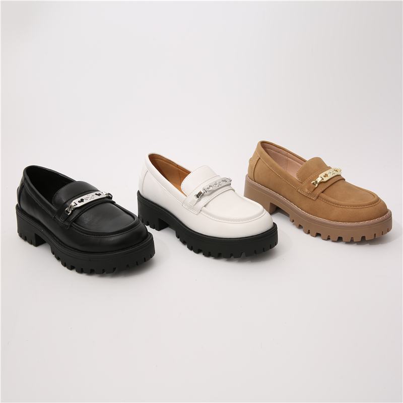 New Style Solid Color Non-slip Retro Metal Buckle Thick-Soled Women Loafers Shoes