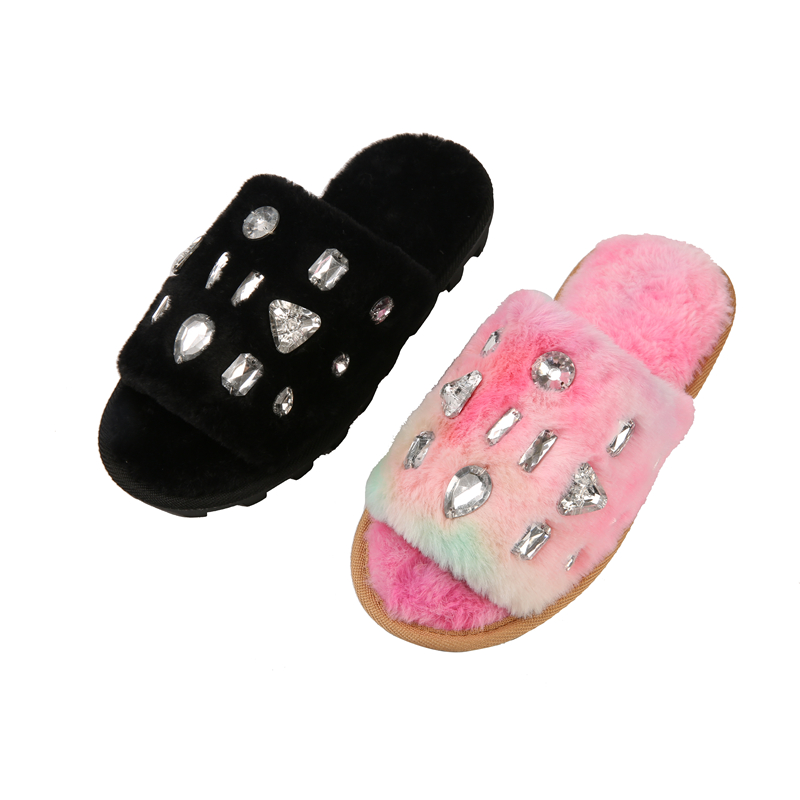 Fur Slippers For Women Anti-slip Customize Warm Comfortable Slippers For Women Flat