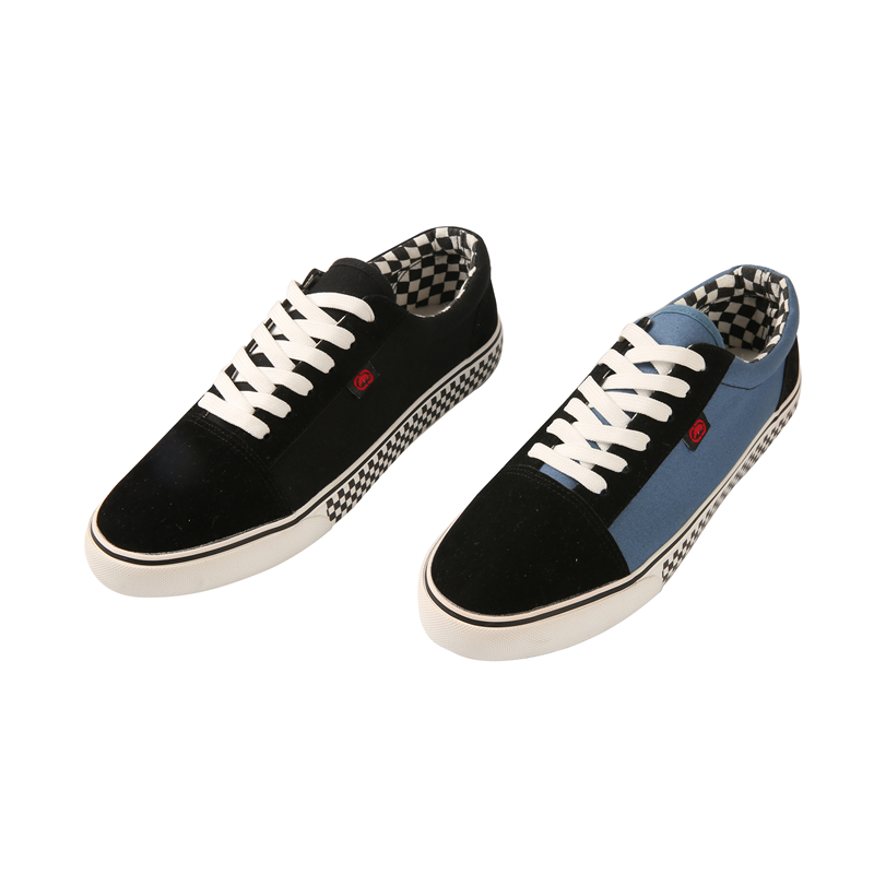 Customised Round Toe Men Lace Up Low Top Canvas Shoes Canvas Grid Checkerboard Lady Shoes